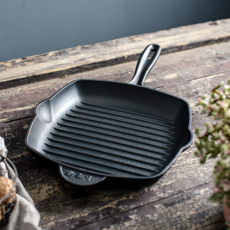 Grueso filete de hierro fundido sartén a rayas filete no recubierto antiadherente hogar frito filete sartén especial fondo plano sartén