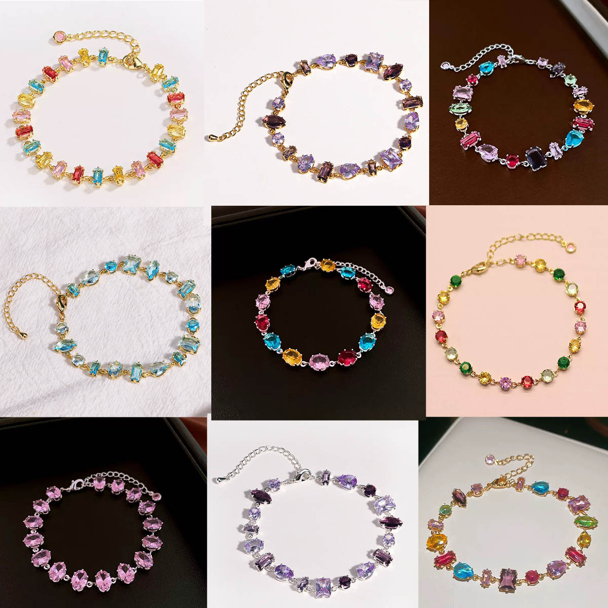 Sweetheart Candy Dopamine Color Crystal Irregular Zircon Sugar Cube Bracelet Light Luxury High-End Temperament Bracelet for Women