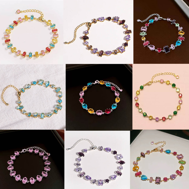 Sweetheart Candy Dopamine Color Crystal Irregular Zircon Sugar Cube Bracelet Light Luxury High-End Temperament Bracelet for Women