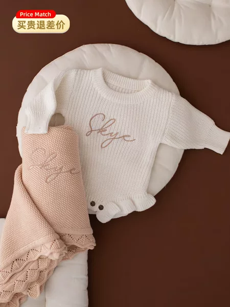 Etsy Embroidered Custom Letter Baby Jumpsuit Cross-Border Exclusive Sweater Romper for Boys and Girls Baby Crawling Clothes