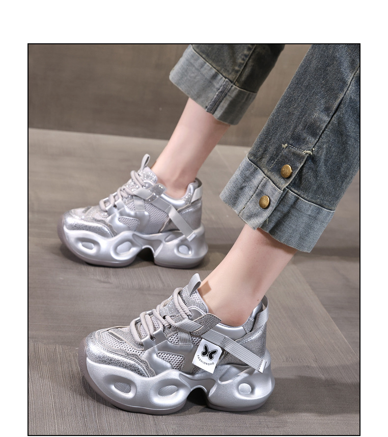 Giày sneaker nữ đế dày lưới thoáng khí đính đá rhinestone — Màu be chi tiết 18