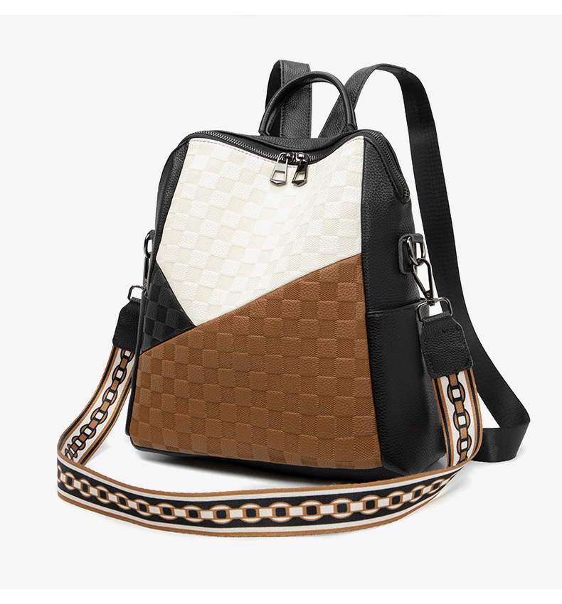 Women's Embossed Chessboard Checkerboard Backpack For College_voghion.com