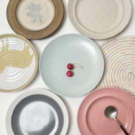 ✅日式ins风简约创意家用8寸陶瓷早餐平盘子西餐点心网红牛排餐具