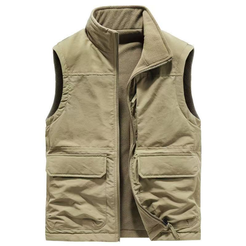 Autumn and Winter new men's outdoor double-sided wear fleece-lined vest multi-pocket casual workwear vest sleeveless coat Autumn and Winter new men's outdoor double-sided wear fleece-lined vest multi-pocket casual workwear vest sleeveless coat