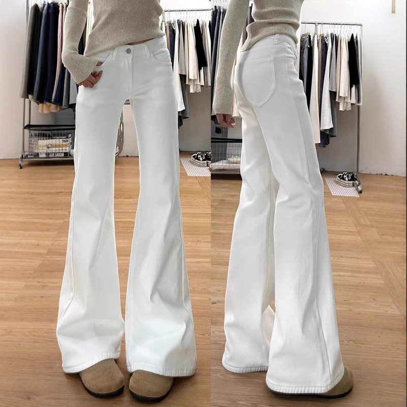 White Micro La Jeans Women's 2025 New plus size chubby girl Slimming High Waist Loose Straight Flare Pants