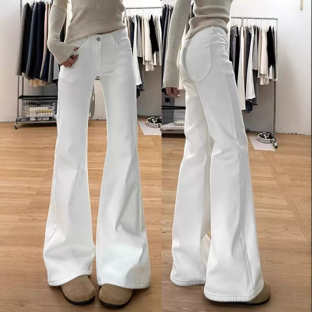 白色微喇牛仔裤女2025新款大码胖mm显瘦高腰宽松不贴腿直筒喇叭裤