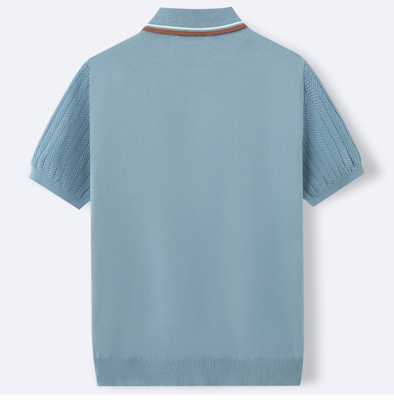 K Men's Short Sleeved Knitted Sweater, Business Casual Lapel, Twisted Flower Striped Polo Shirt_viptrois.com