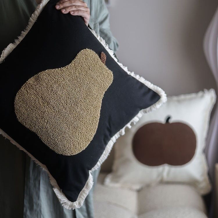 R5X Pear Apple Embroider Tassel Pillow Living Room Bedroom Sofa Decorative Cushion Modern Minimalist Office Cushion