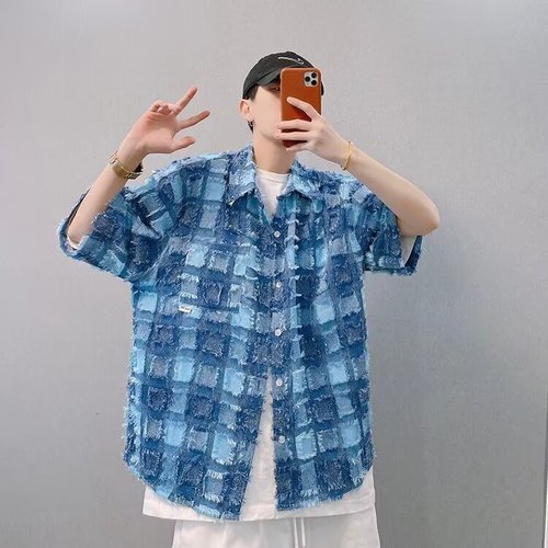 Fashionable Bague Collar Fringe Short Sleeve Shirt for Men and Women, Summer Ins Hong Kong Style Loose Chanel Style Blouse, Five and a Half Sleeve