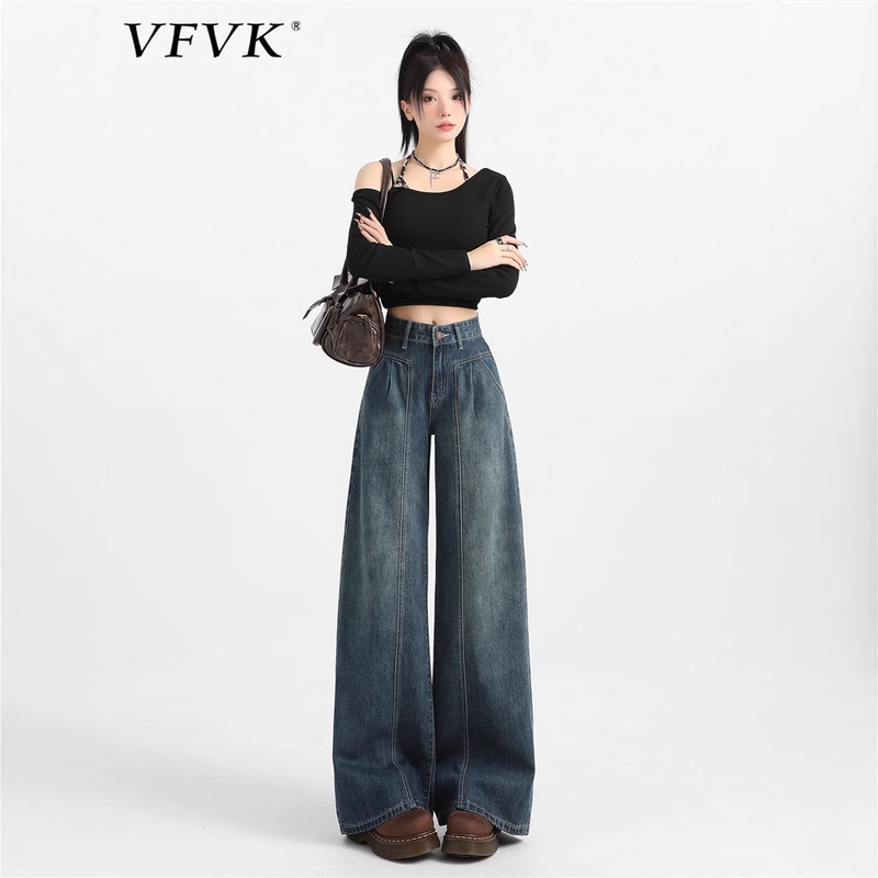 Narrow Wide-Leg Jeans for Women 2025 Trendy New American Retro Style, Flattering for Pear-Shaped Body, Loose Straight Pants