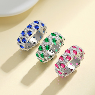 Sterling Silver S925 High Carbon Diamond Heavy Industry Ring Live Cross-border Hot Selling European and American Diamond Ring Plated with Thick Gold and High Grade