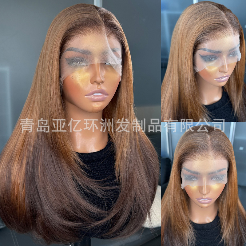 Factory European and American Wig Lace Front Synthetic Fiber Headgear Dyed with Eight-Character Goddess Bangs Japanese High-Temperature Silk Simulated Human Hair