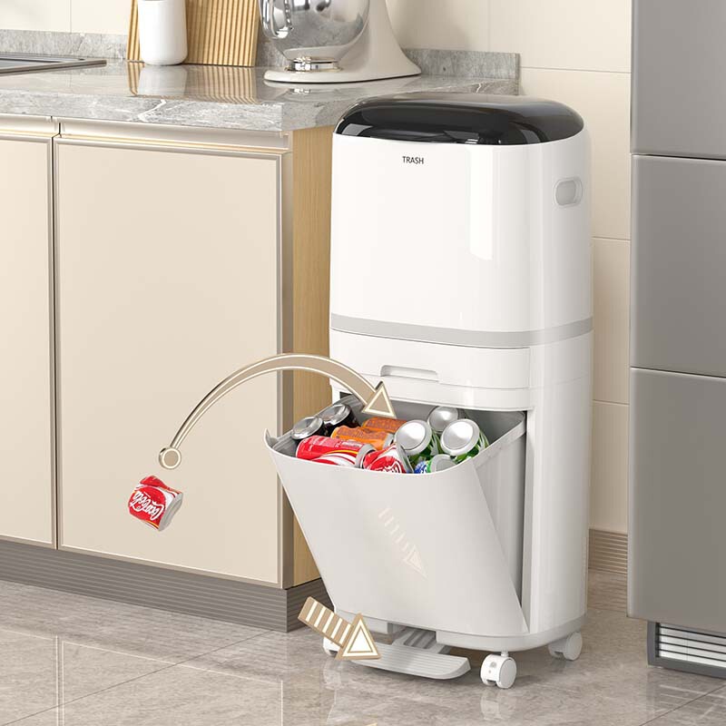 Household Large Dry and Wet Sorting Foot Simple Modern Kitchen Trash Bin Living Room Waste Bin with Lid