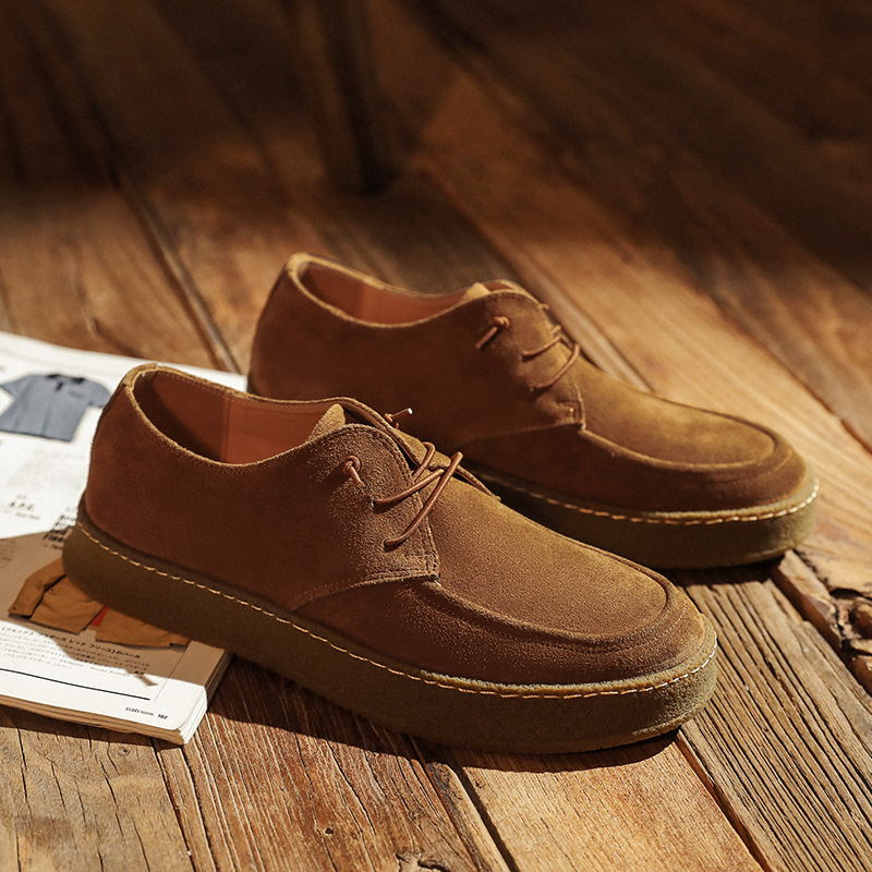 Men's retro suede thick soled casual low top shoes suede frosted men's shoes all match cow leather shoes_vogvips.com