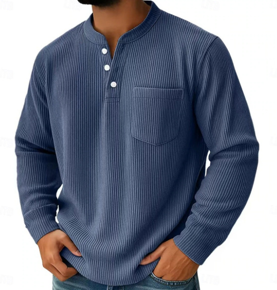 Men's Corduroy Polo Shirt Solid Colour Three-button Collar Top_voghion.com
