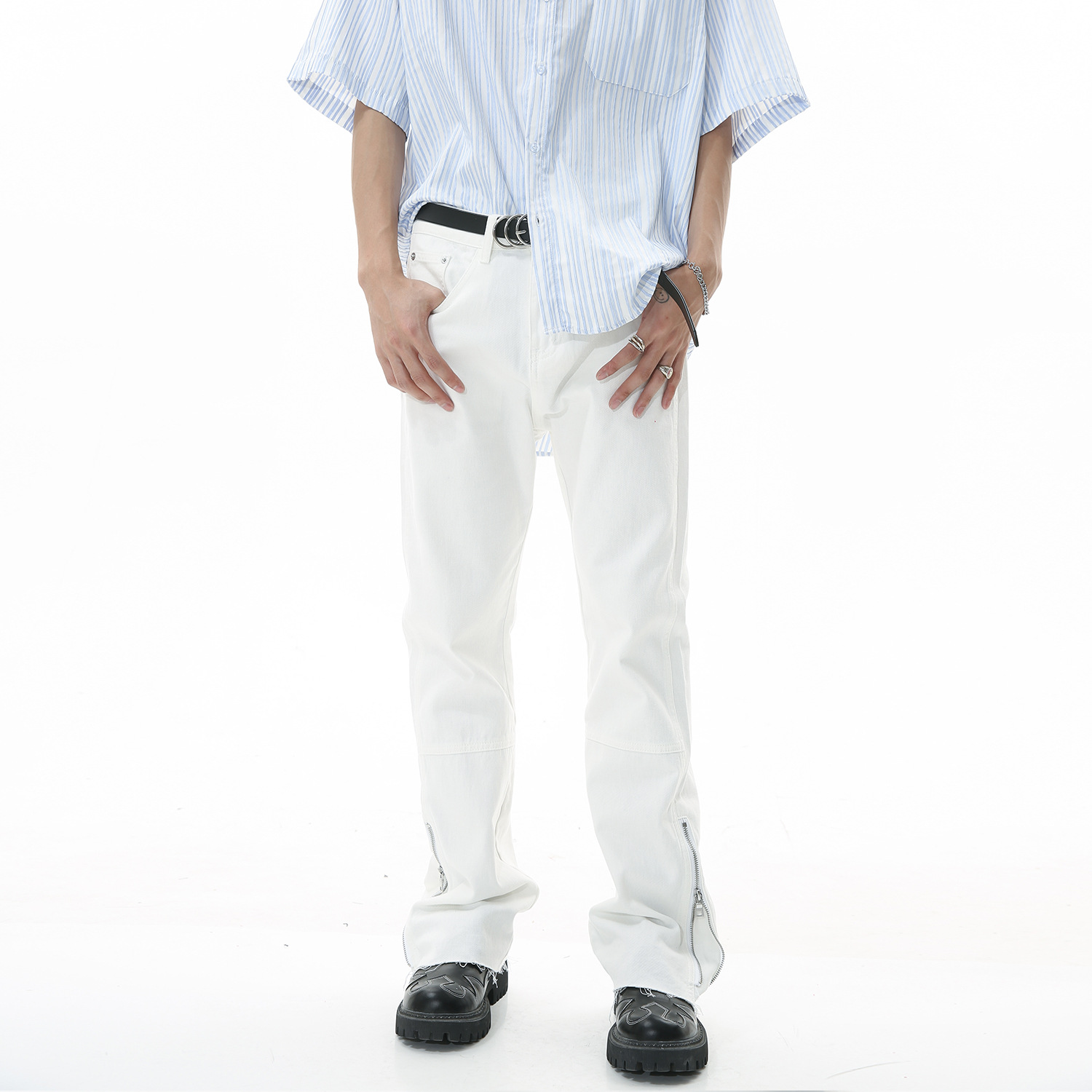 Ropa de hombre MTLClothes | 2023 Four Seasons New Casual coreano Delgado Pantalones rectos de mezclilla de cintura media alta