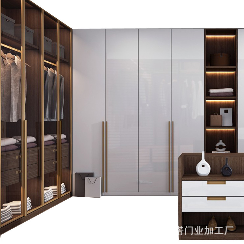 Foshan fábrica de muebles dormitorio lujo ligero puerta de vidrio armario armario armario combinación de dormitorio casero armario