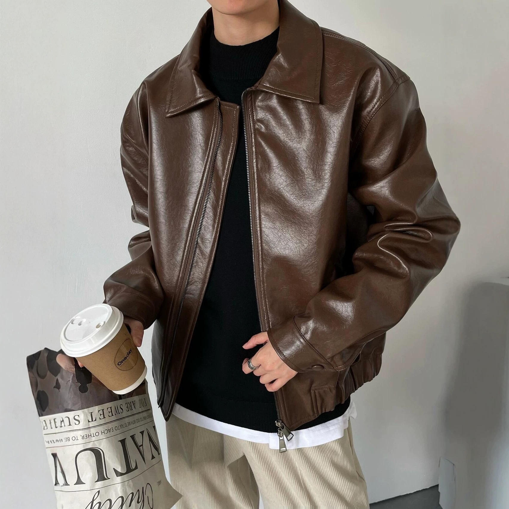 中古风皮衣外套男高级感美式vintage飞行员夹克男士韩版秋季上衣