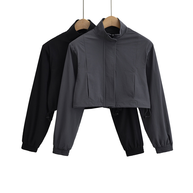W166-23秋季新款 欧美辣妹时尚休闲立领短款拉链长袖冲锋夹克外套