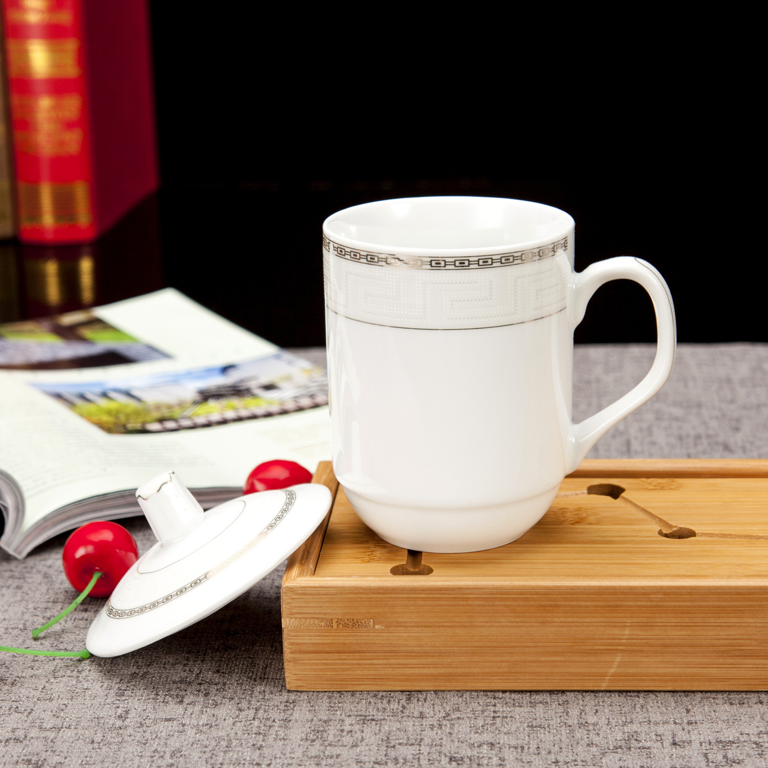 景德镇带盖茶杯陶瓷办公杯会议室泡茶杯子定 制酒店宾馆骨瓷水杯