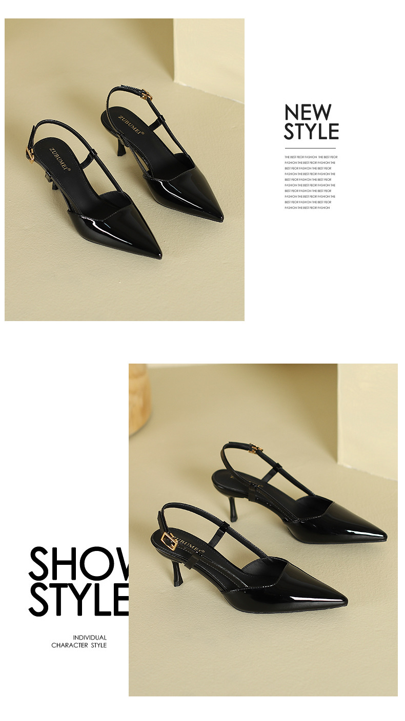 Giày sandal nữ hở mũi mũi nhọn gót nhọn cao thiết kế độc đáo — Màu đen chi tiết 9