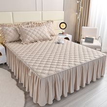 新款A类夹棉床裙加厚磨毛床罩三件套色席梦思防尘罩防滑床套