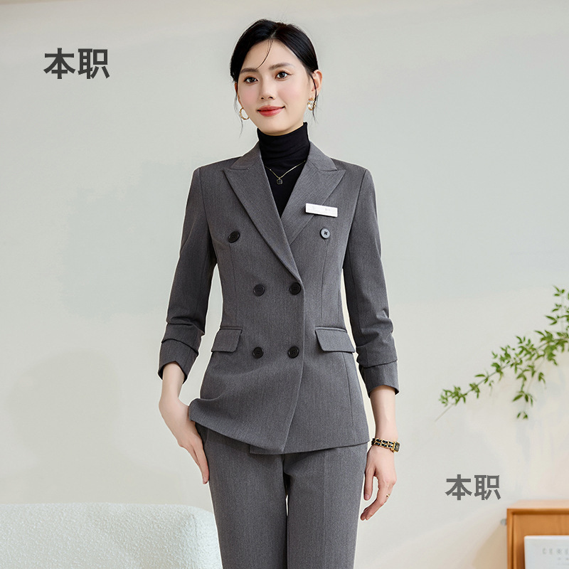 [Plaid and Smooth] Women's Double-Breasted Suit Professional Suit Autumn and Winter Elegant Formal Hotel Front Desk Manager Suit Pants