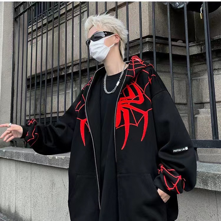 アメリカの外国貿易のヨーロッパのコードの男女のガードルの復古のクモの刺繍のジッパーのカーディガンの大きいサイズの帽子のファッションのブランドのコート|undefined
