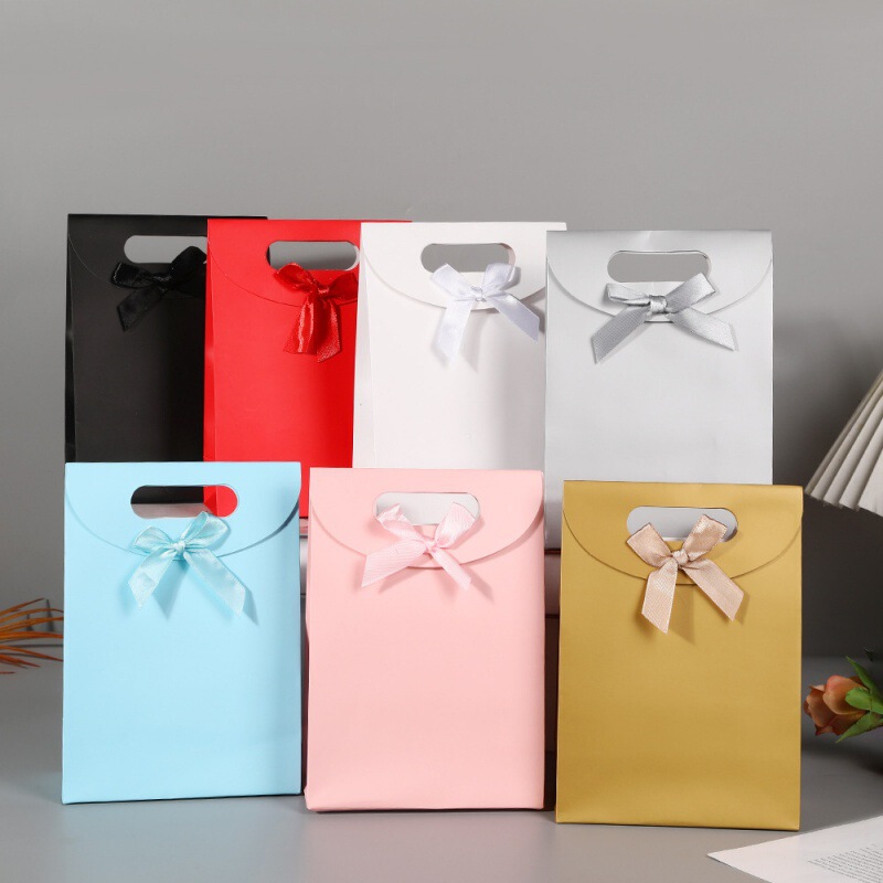 Modern Simple Bow Decoration Tote Bag Solid Color Creative Flat Gift Bag Holiday Gift Bag