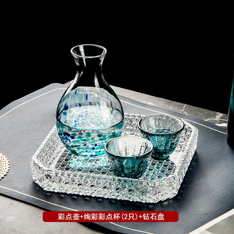 Glossy colorful dot pot + colorful dot cups (2 pieces) + diamond plate