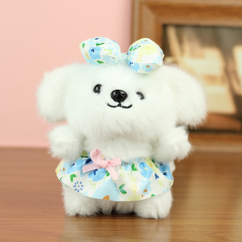 Linda y linda falda floral colgante de perro de juguete de peluche de dibujos animados muñeca de perro bolso de escuela colgante muñeca muñeca pequeña