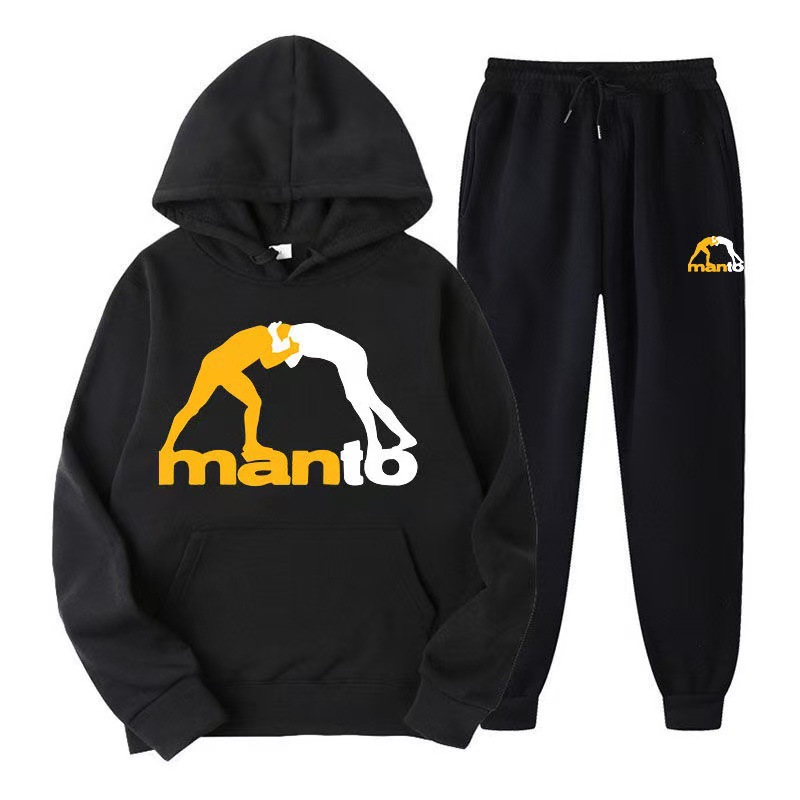 Cross-Border Men's Casual Sports Sweatshirt Set, Trendy Autumn and Winter Fleece-Lined New Manto Brazilian Jiu-Jitsu Hooded Men's Clothing