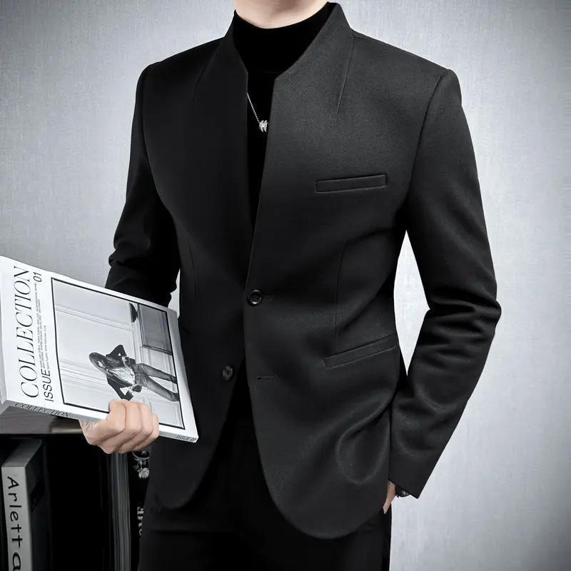 改良款休闲西装秋冬男士休闲中式中山装西服套装新款立领男款毛呢