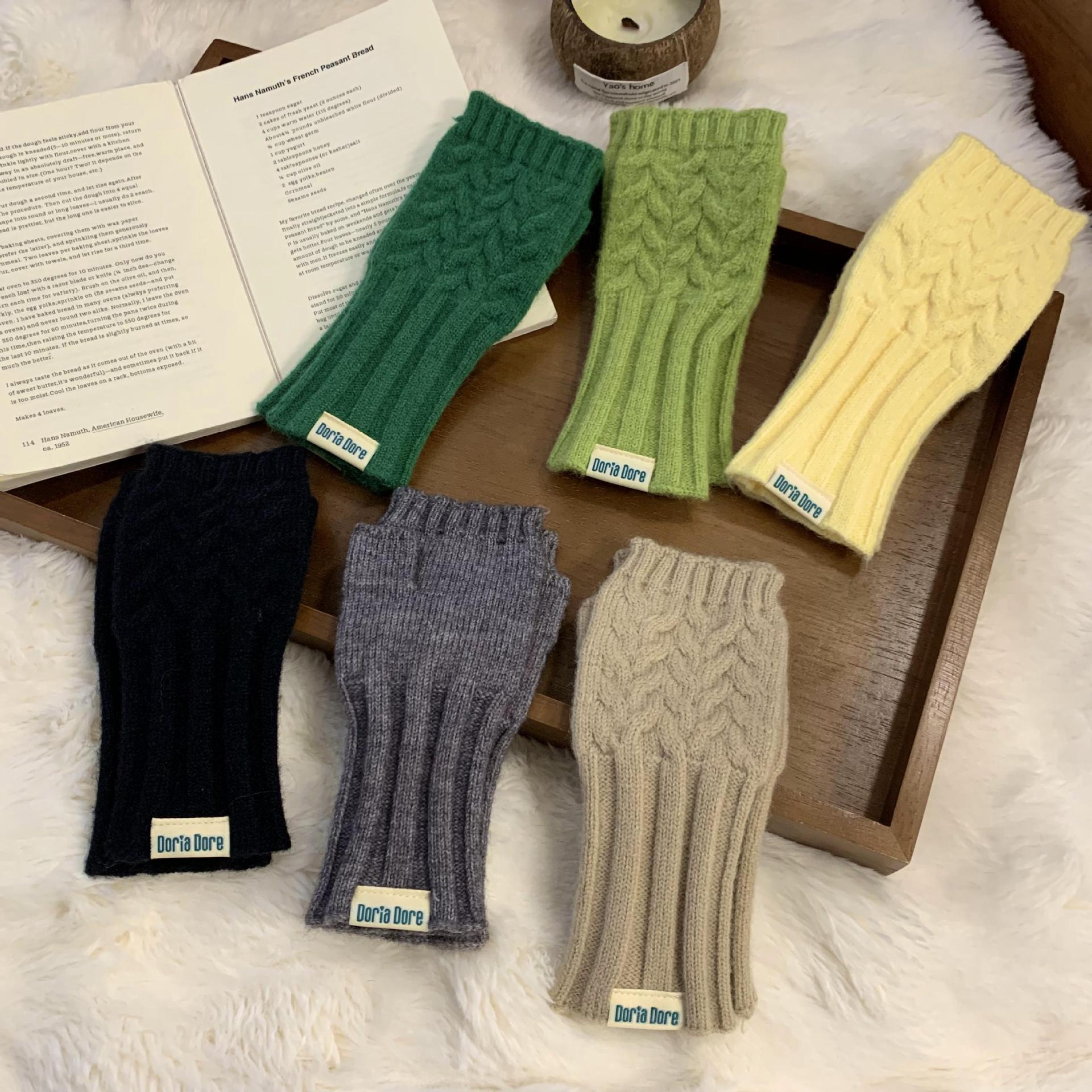 Guantes de medio dedo otoño y invierno nueva linda chica girando dedos de tela táctil tejido de lana mitad de muñeca caliente