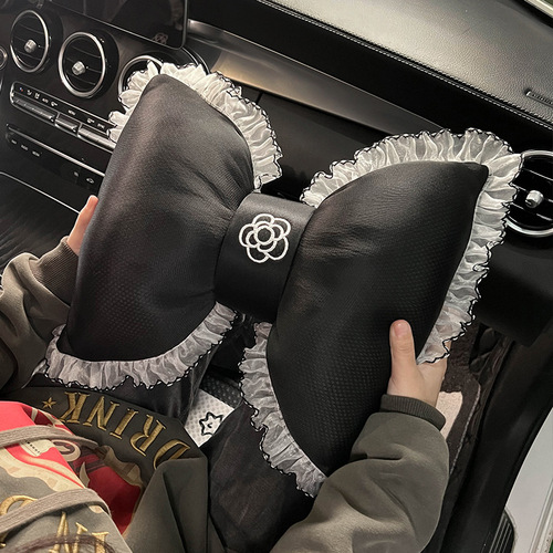 All Seasons Camellia Bow Lace Car Headrest Lumbar Car Plush Cushion Neck Pillow Car