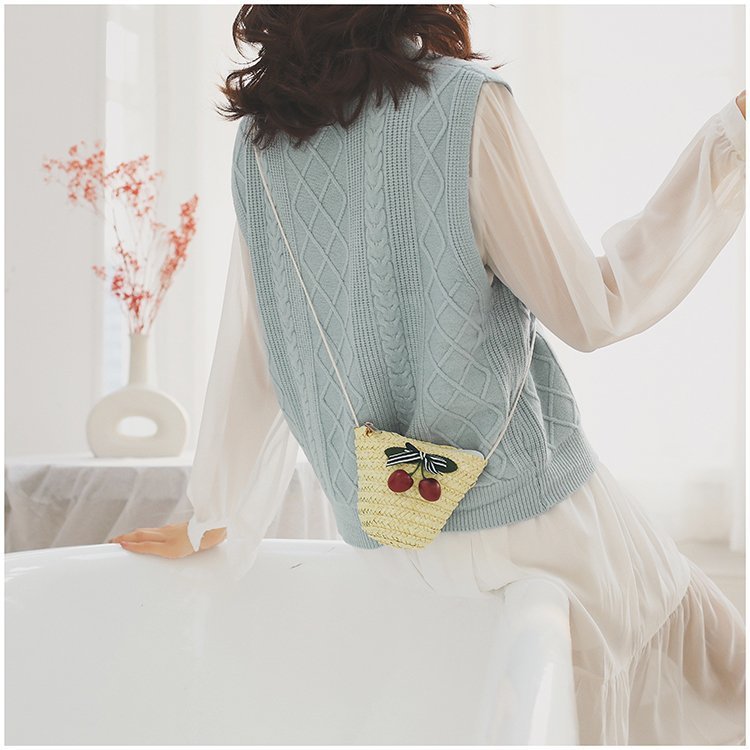 Fabrik Großhandel neue süße Kirsche Stroh Tasche Geldbörse Sommer Crossbody Stroh Tasche gewebte Tasche Urlaub Strandtasche_voghion.com