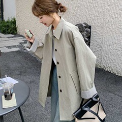 美式翻领工装风衣外套女春秋拼接2025条纹夹克感小个子新款