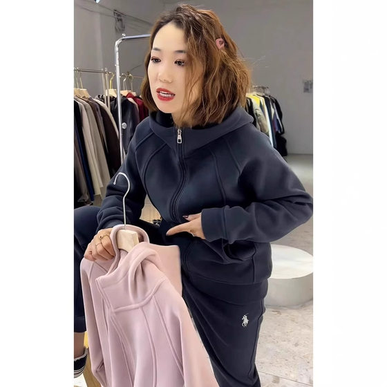 European pink hooded cardigan sweater coat women's spring and autumn 2024 new explosions American lazy small loose