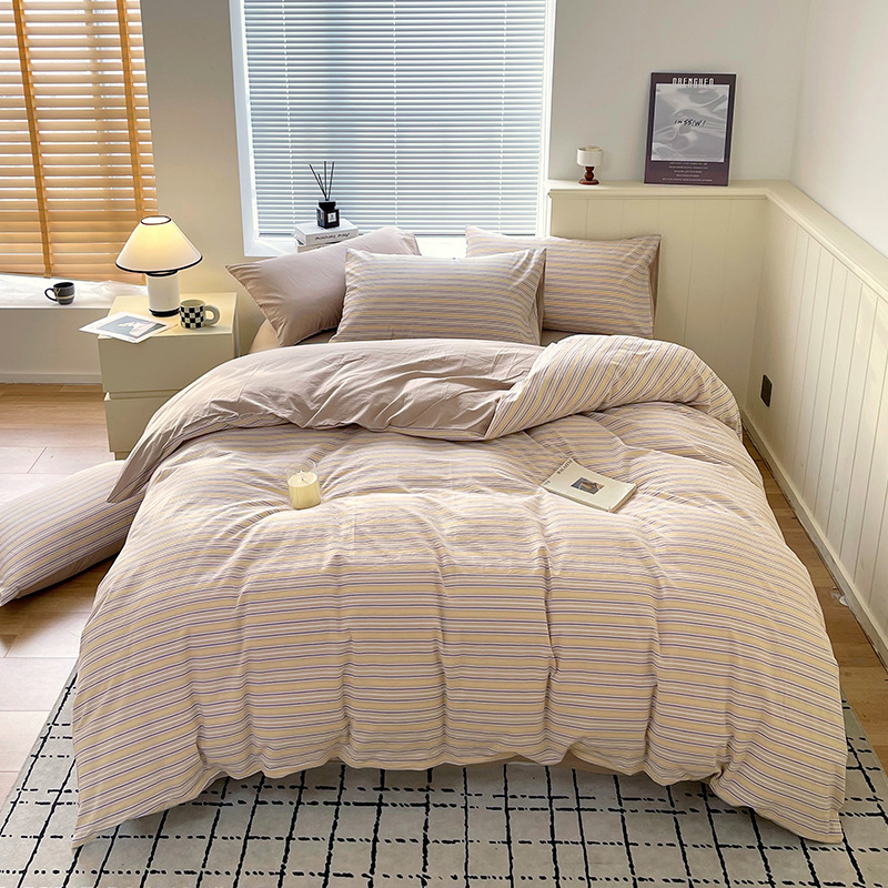 Juego de tres piezas de algodón lavado teñido en hilo, dormitorio de estudiantes universitarios, juego de literas, sábana, sábana, sábana, juego de cuatro piezas