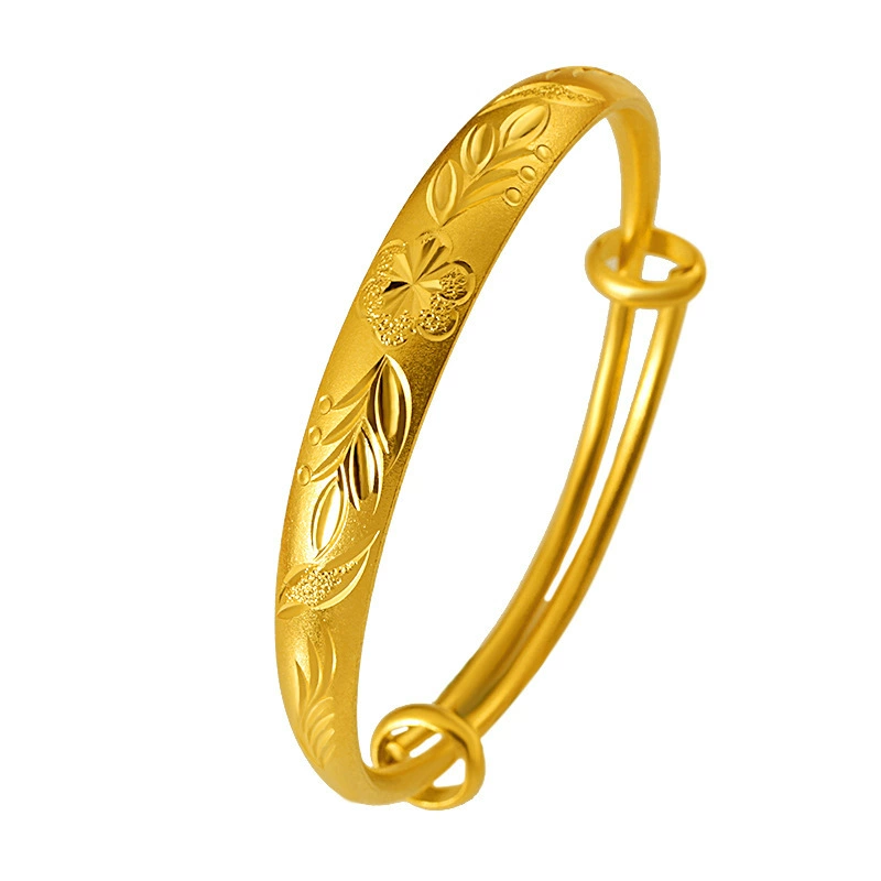 Adjustable gold bracelet, flowered, 10mm