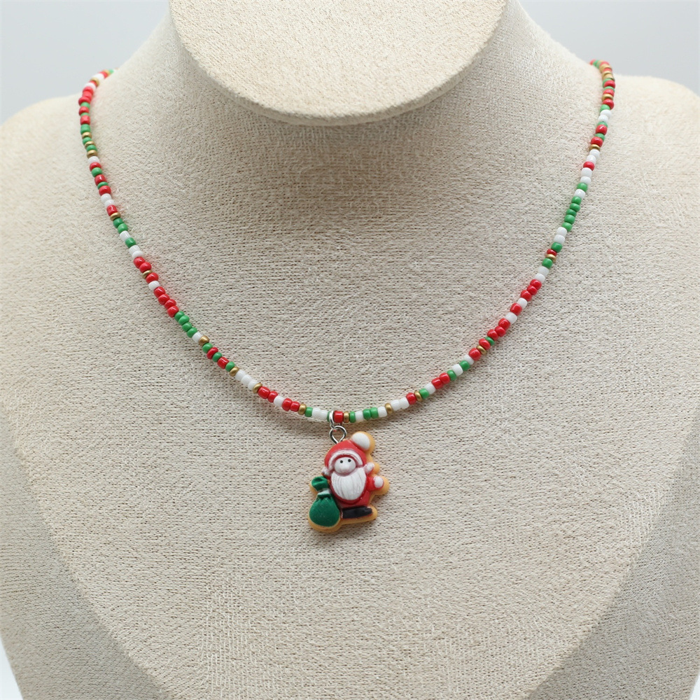 10g Weight Plastic Pendant Material Pendant Necklace Classification Seed Bead Chain Material Beaded Chain Chain Type 1 Piece Quantity Holiday, Festival Occasion Beaded, Plastic Material Christmas Festival Christmas Tree, Santa Claus, Snowflake Pattern Women's Gender Cartoon Style, Cute Style Cartoon Style Cute Christmas Tree Santa Claus Snowflake Beaded Plastic Beaded Chain Beaded Necklaces Christmas Wholesale 10