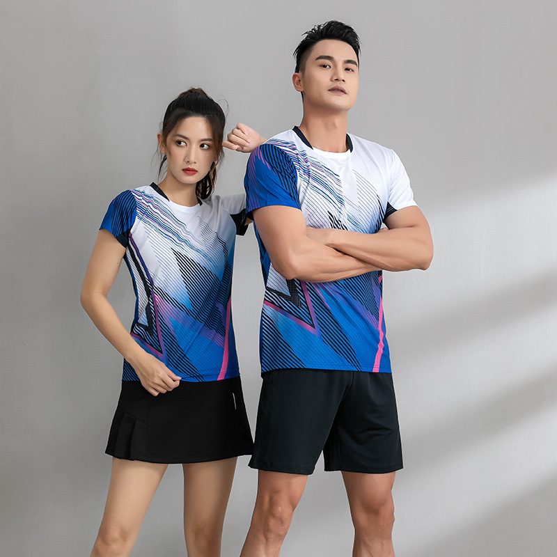 Men's Summer Quick-Dry Short-Sleeve Sports Set Badminton Tennis Table Tennis Printed Clothes Women Training Running