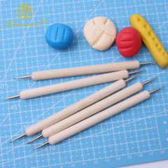 5件套diy木質壓痕筆套裝美甲工具點花針陶藝不鏽鋼壓線筆廠家批發