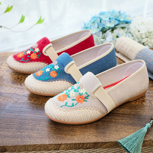2024 Spring New Ethnic Style Women's Shoes Comfortable Soft Sole Embroidered Tendon Sole Foreign Trade Women's Shoes Dropshipping
