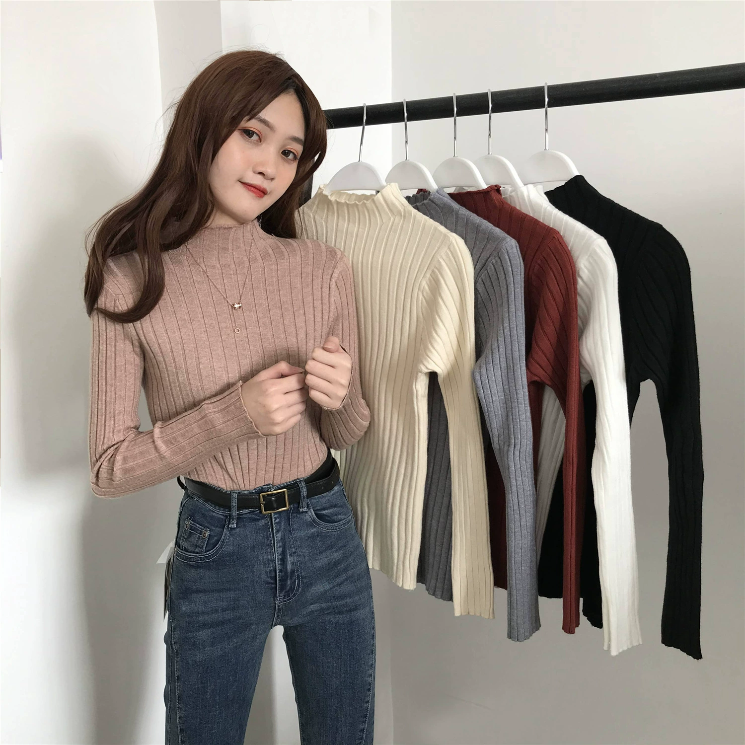 Winter knitted body-friendly sweater, plus size, high collar, increased thickness, oversize