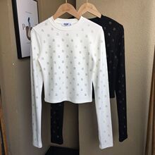 欧洲站白色圆领重工字母烫钻长袖T恤女秋季修身洋气内搭打底衫潮