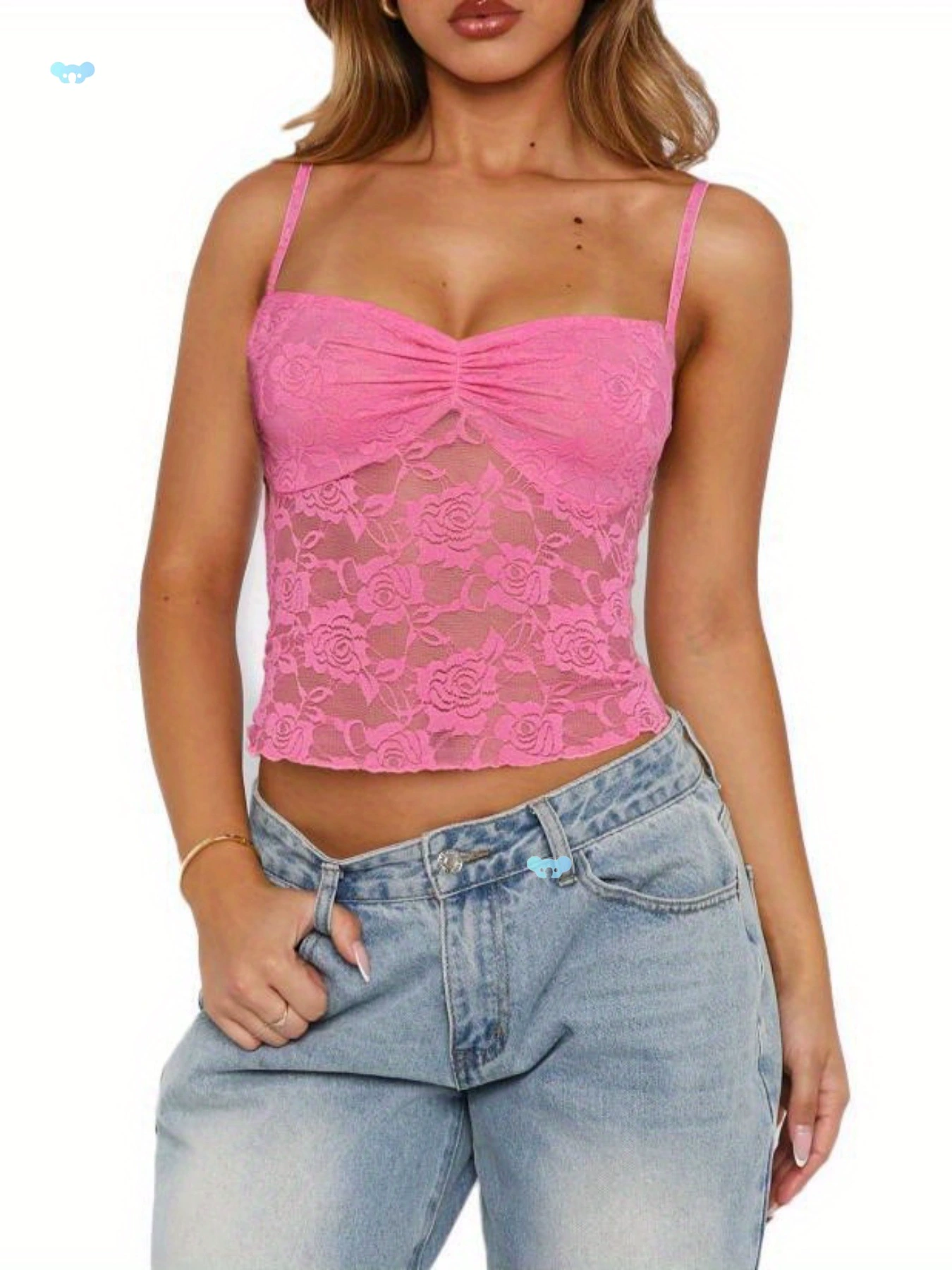 Женские летние кружевные топы на бретельках Y2k с рукавами и рюшами спереди