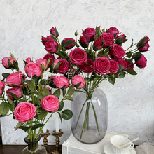 4头玫瑰仿真花精品高品质绚丽玫瑰家居橱窗装饰外贸出口费洛伊德