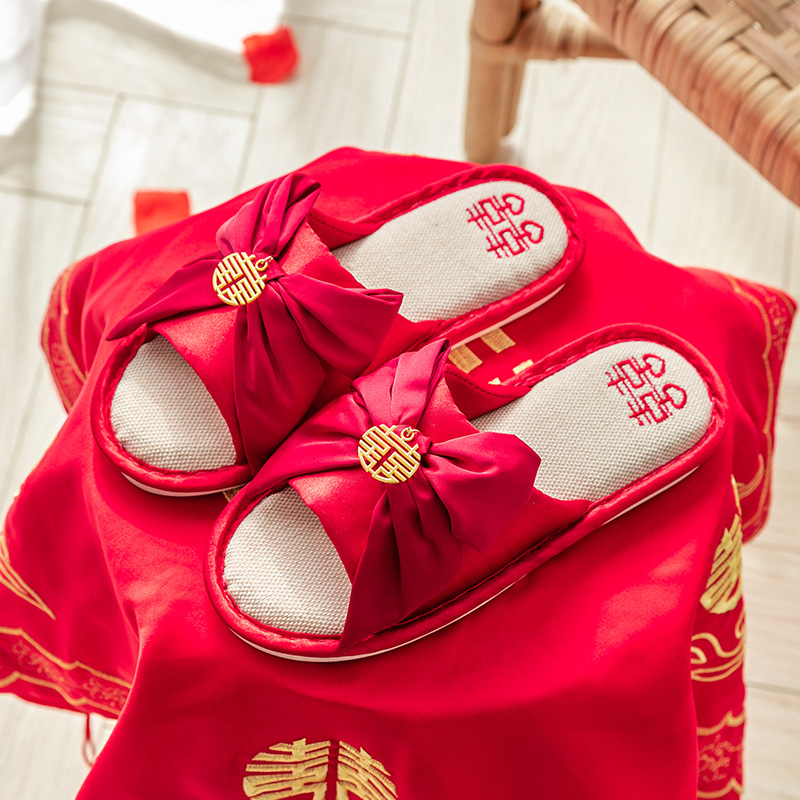 New wedding slippers festive big red pair of summer home room, wedding couple, weak skates, women