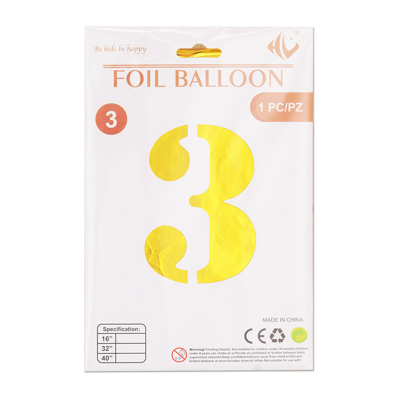 Tarjeta de papel digital de 40 pulgadas, embalaje independiente, película de aluminio, edición de tapa dura 0-9, decoración de fiesta grande, globos de papel de aluminio decorativos